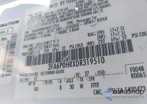 2013 Ford Fusion Se z USA, uszkodzony, nr VIN 3FA6P0HRXDR319510